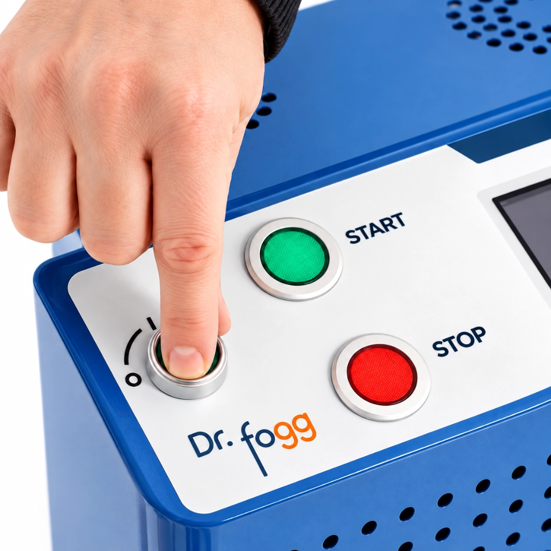Dr. Fogg aerosol generator control panel with Start and Stop buttons