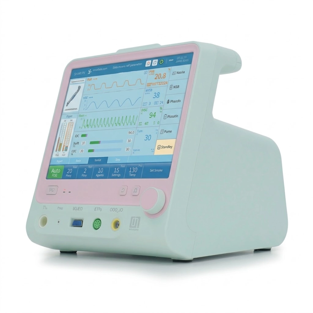 Brightfield S1500B ventilator left-side view showing the housing and control interface