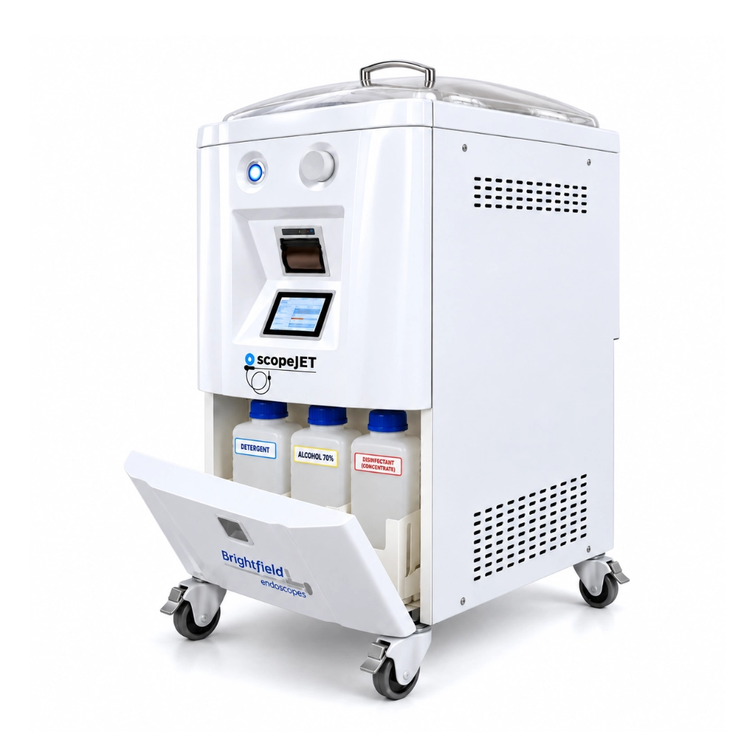 ScopeJET automatic endoscope reprocessor for two flexible endoscopes with detergent, alcohol and disinfectant containers