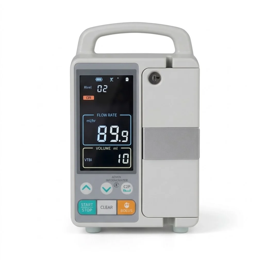 Front view of the KL-8052N infusion pump on a white background showing the display screen and control panel