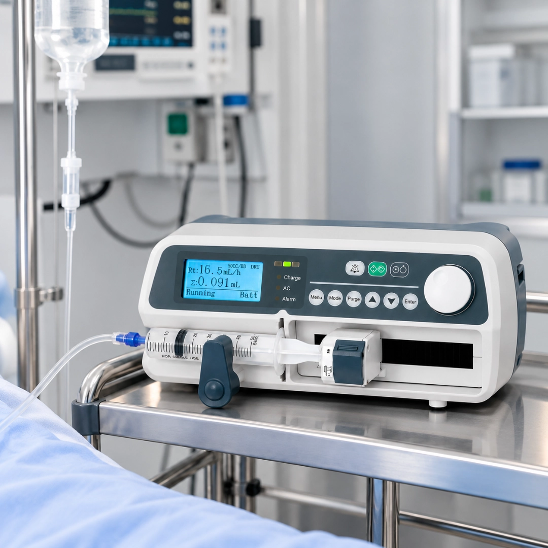 Brightfield Healthcare KL-602 syringe infusion pump front angled view clinic
