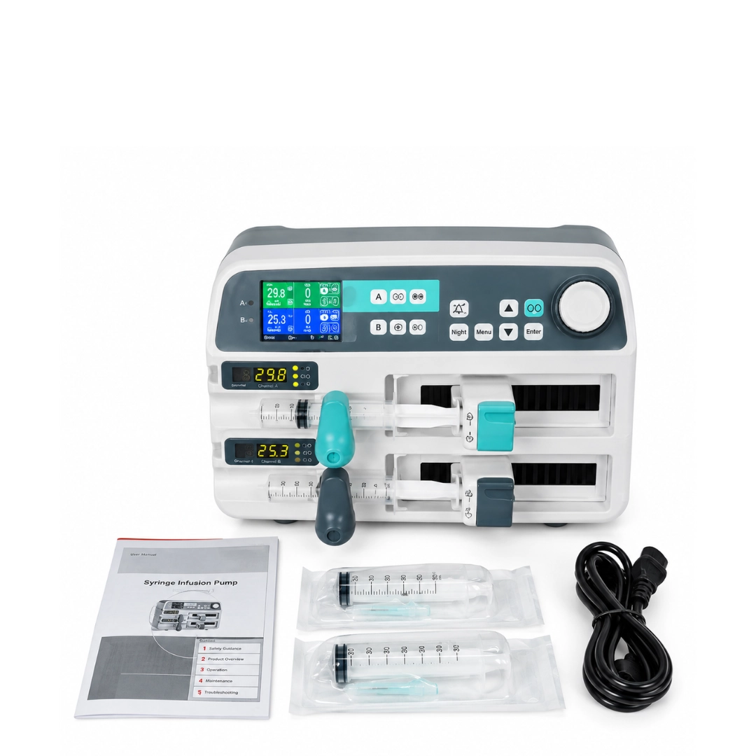 KL-702 syringe infusion pump with syringes, user manual and power cable