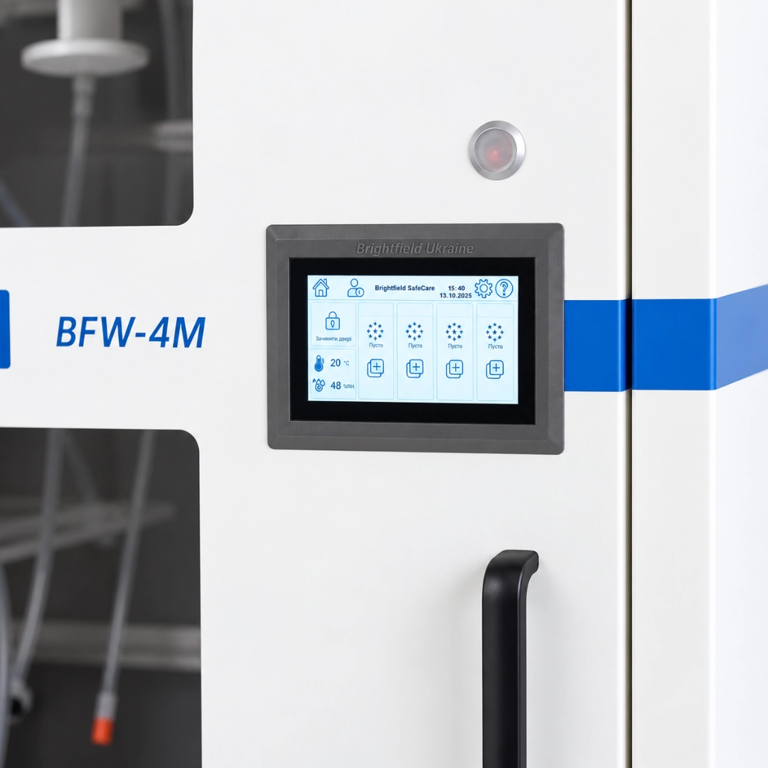 Touchscreen control panel of the BFW-4M cabinet for monitoring endoscope storage parameters