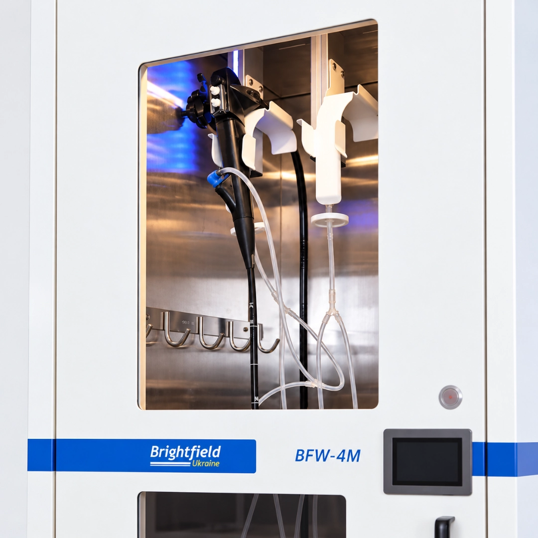 Flexible endoscope inside the BFW-4M cabinet with the drying system